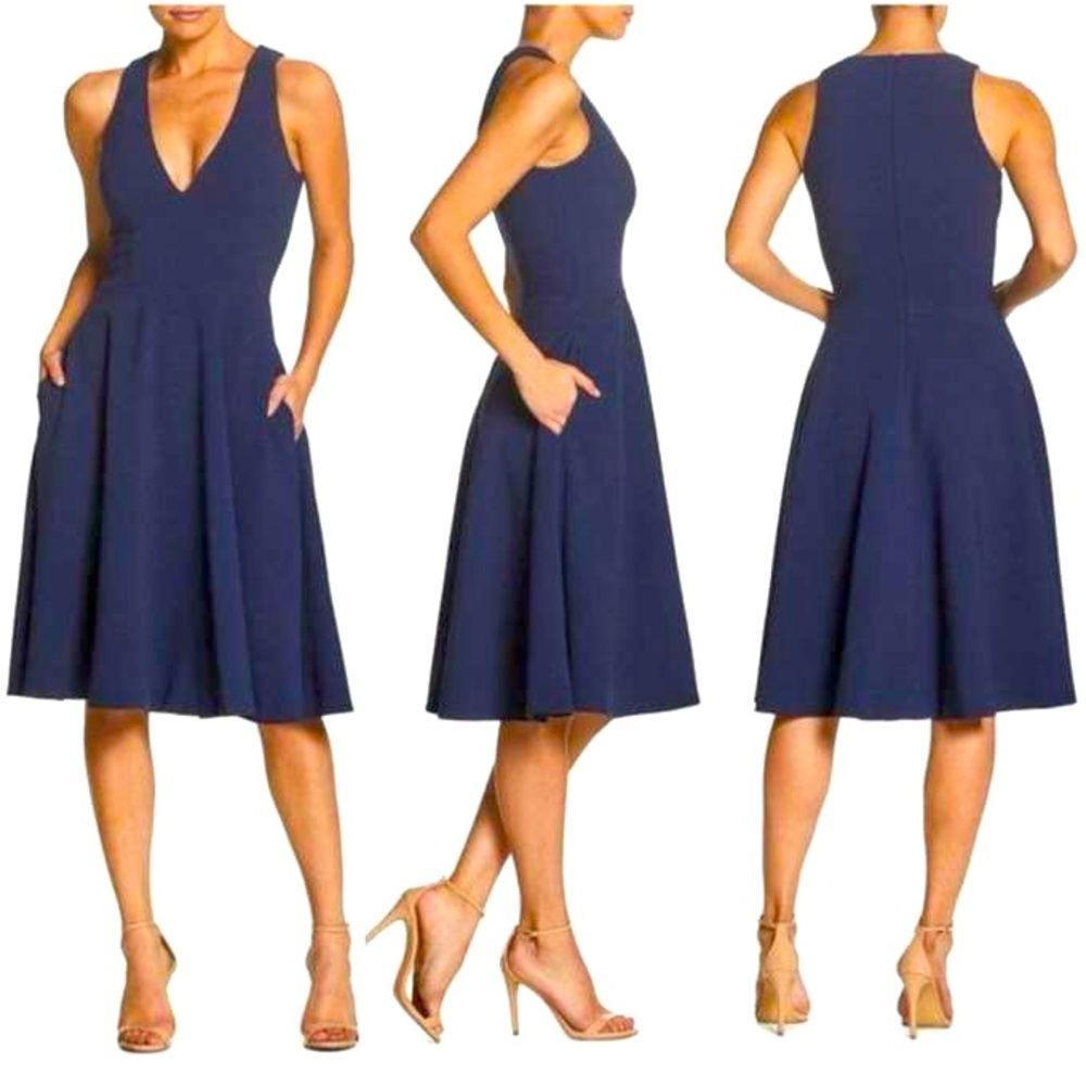 Dress the Population Catalina Midnight Blue Sleeveless Fit & Flare Midi Dress